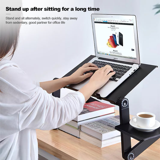 Folding Desk Retractable Adjustable Study Desk In Bed Aluminum Alloy Notebook Computer Bracket Lazy Desk in use with laptop.